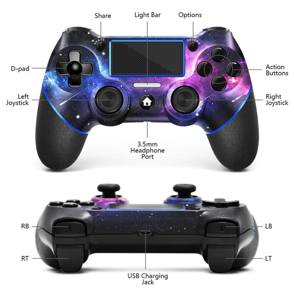 2ta Barmoq to'qimalari, Galaxy Custom Design V2 o'yin gampedi Joystigi PS4, Slim, Pro va Windows PC bilan mos keladigan AceGamer simsiz PS4 o'yin gampedi - 4