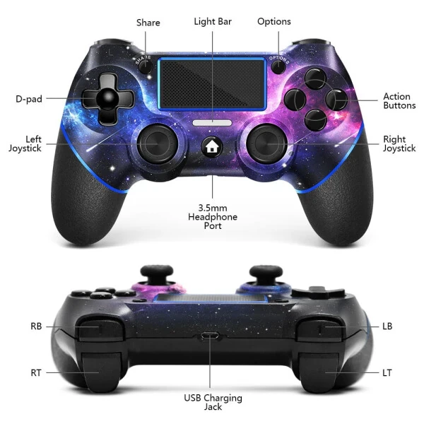 2ta Barmoq to'qimalari, Galaxy Custom Design V2 o'yin gampedi Joystigi PS4, Slim, Pro va Windows PC bilan mos keladigan AceGamer simsiz PS4 o'yin gampedi - 3