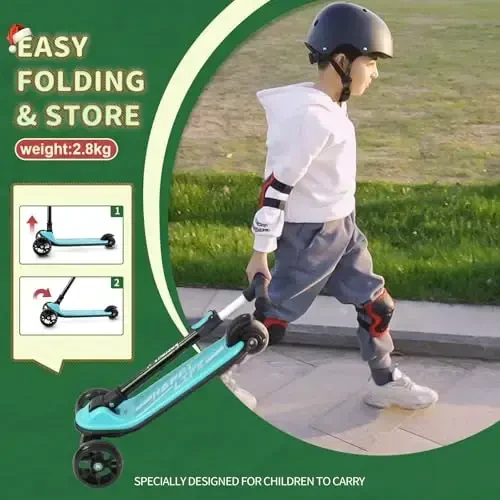 Besrey Kick Scooter for Kids Ages 3-10, 3-Wheel Folding Scooter with Adjustable Height, LED Light Wheels, Extra Wide Deck for Outdoor Activities - 5