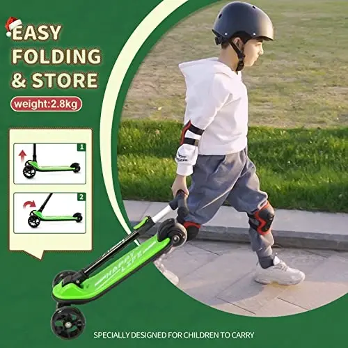 Besrey Kick Scooter for Kids Ages 3-10, 3-Wheel Folding Scooter with Adjustable Height, LED Light Wheels, Extra Wide Deck for Outdoor Activities - 5
