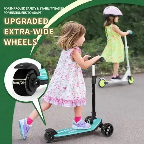 Besrey Kick Scooter for Kids Ages 3-10, 3-Wheel Folding Scooter with Adjustable Height, LED Light Wheels, Extra Wide Deck for Outdoor Activities - 6