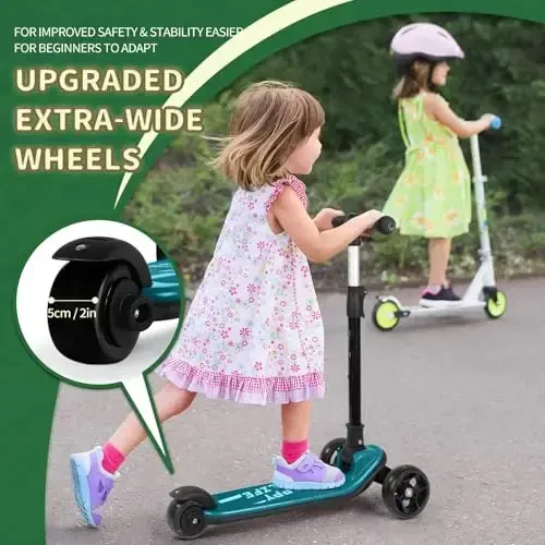 Besrey Kick Scooter for Kids Ages 3-10, 3-Wheel Folding Scooter with Adjustable Height, LED Light Wheels, Extra Wide Deck for Outdoor Activities - 6