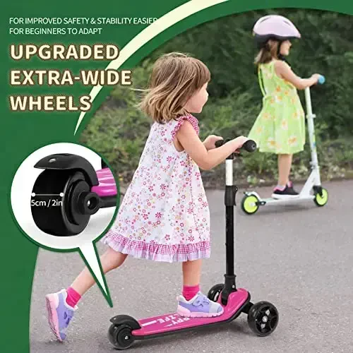 Besrey Kick Scooter for Kids Ages 3-10, 3-Wheel Folding Scooter with Adjustable Height, LED Light Wheels, Extra Wide Deck for Outdoor Activities - 6