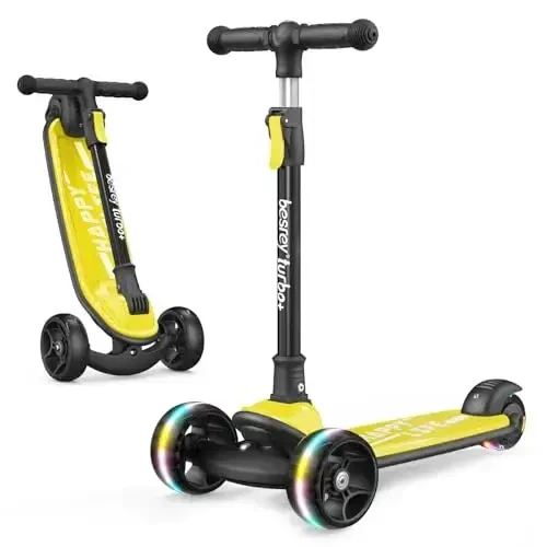 Besrey Kick Scooter for Kids Ages 3-10, 3-Wheel Folding Scooter with Adjustable Height, LED Light Wheels, Extra Wide Deck for Outdoor Activities - 1