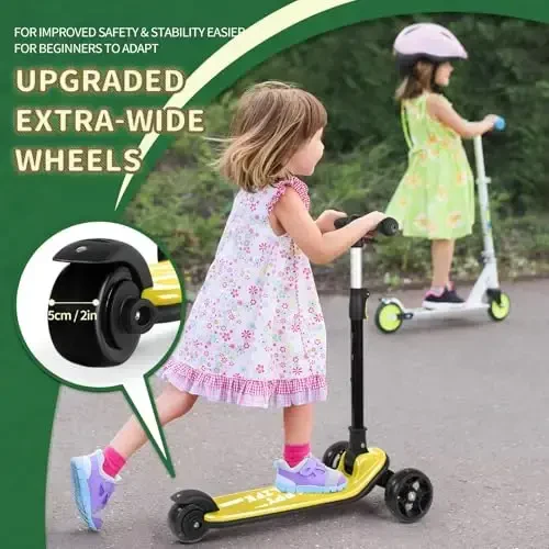Besrey Kick Scooter for Kids Ages 3-10, 3-Wheel Folding Scooter with Adjustable Height, LED Light Wheels, Extra Wide Deck for Outdoor Activities - 6