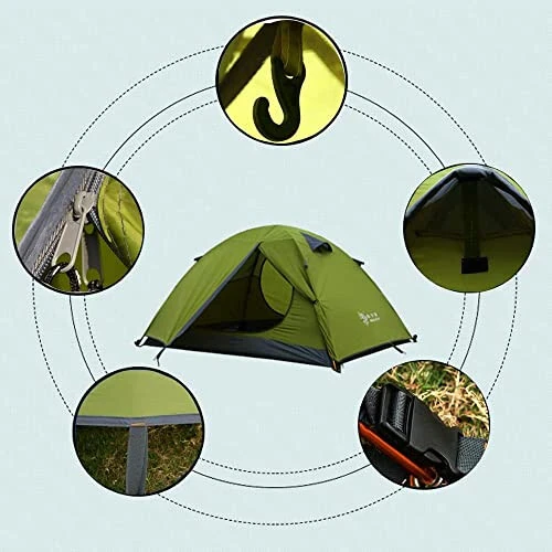 3-4 Season 2 3 Person Lightweight Backpacking Tent Windproof Camping Tent Awning Family Tent Two Doors Double Layer with Aluminum rods for Outdoor Camping Family Beach Hunting Hiking Travel - 3