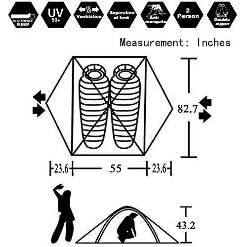 3-4 Season 2 3 Person Lightweight Backpacking Tent Windproof Camping Tent Awning Family Tent Two Doors Double Layer with Aluminum rods for Outdoor Camping Family Beach Hunting Hiking Travel - 2