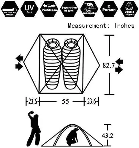 3-4 Season 2 3 Person Lightweight Backpacking Tent Windproof Camping Tent Awning Family Tent Two Doors Double Layer with Aluminum rods for Outdoor Camping Family Beach Hunting Hiking Travel - 2