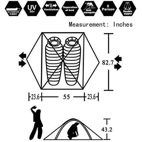 3-4 Season 2 Person Lightweight Backpacking Tent Windproof Camping Tent Awning Family Tent Two Doors Double Layer with Aluminum rods for Outdoor Camping Family Beach Hunting Hiking Travel - 2