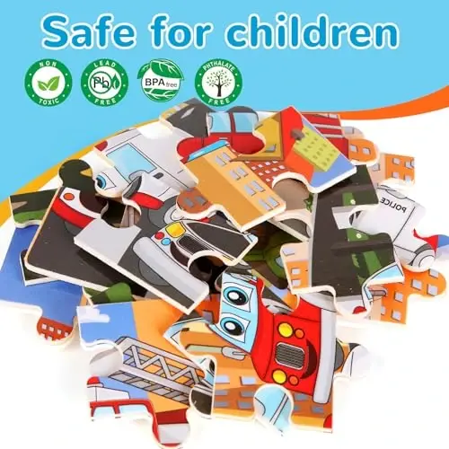 Wooden Puzzles Toys for Kids Ages 3-5, Set of 4 Packs Dinosaur, Space, Transportation Wood Toddler Puzzles, Preschool Brain Teaser Toys for Boys and Girls 2 3 4 5 6 Years Old - 4