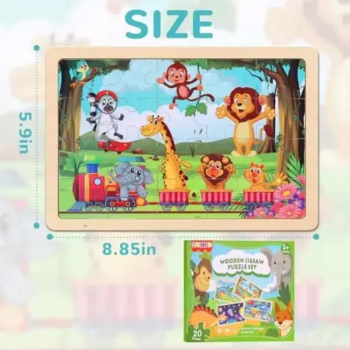 Wooden Educational Jigsaw Puzzles for Preschool Kids Ages 3-5, 4-Pack with 20 Pieces Dinosaur, Space, Transportation Wood Puzzles Set, Toddler Brain Teaser Toys, Gifts for Boys Girls Ages 3 4 5 6 - 5