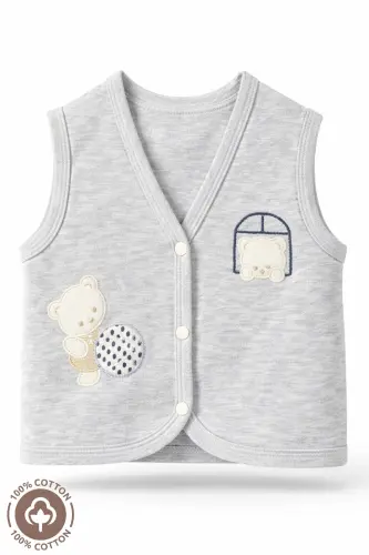 Unisex Bebek Toplu Ayıcık Nakışlı Organik Pamuklu 3-6-9 Ay 3Lü Penye Bebek Yelek Set-SARI - 4