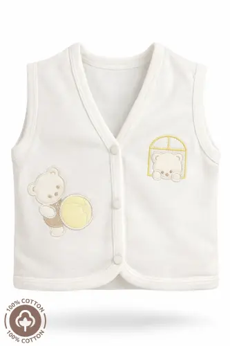 Unisex Bebek Toplu Ayıcık Nakışlı Organik Pamuklu 3-6-9 Ay 3Lü Penye Bebek Yelek Set-SARI - 6