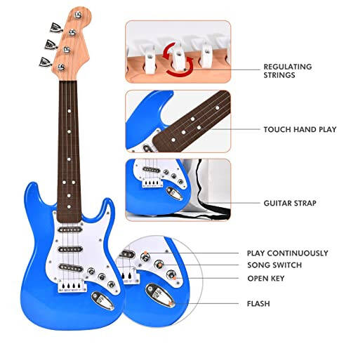 3-6 Yaş Çocuklar İçin 16 İnç Mini Gitar Oyuncak, Taşınabilir Elektronik Kırmızı Gitar Müzik Aleti Oyuncak, Yeni Başlayan Çocuklar Erkek Kızlar İçin Doğum Günü Hediyeleri - 2