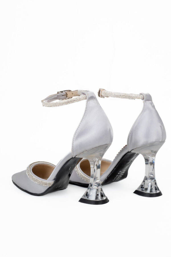 3-9701 9 cm Clear Stiletto Heel Rhinestone Silver Satin Wedding and Evening Dress Shoes - 5