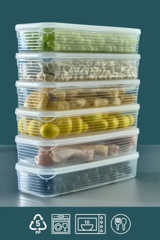 3 Adet 1,2 Litre Buzdolabı İçi Düzenleyici Saklama Kabı -Buzluk Saklama Kabı-3 LÜ 1,2 LT. - 2