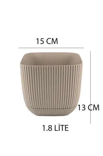 3 Adet 1.8 Kare Mercan Kare Saksı Kaktüs Sukulent Çiçek ve Bitki Saksısı No3 15x13cm - BEJ - 3