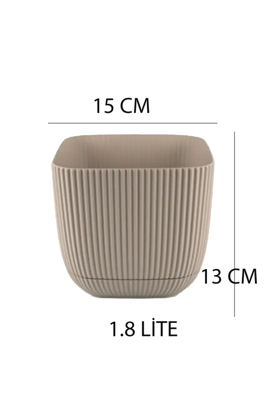 3 Adet 1.8 Kare Mercan Kare Saksı Kaktüs Sukulent Çiçek ve Bitki Saksısı No3 15x13cm - BEJ - 3
