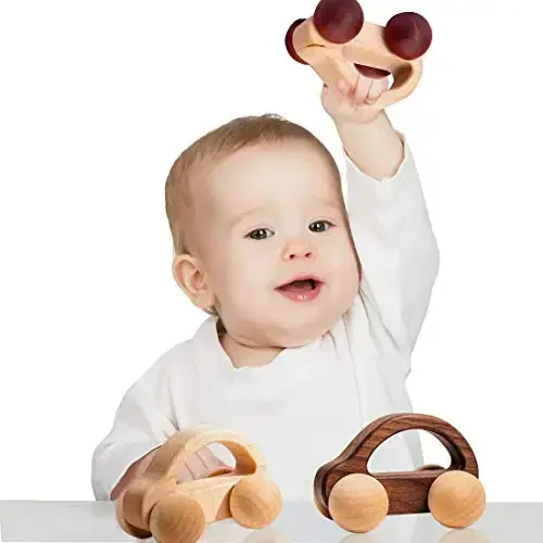 let's make 3pc Wooden car Toys Montessori Nursing Wooden Rattle Toy Cars, Handcrafted Wooden Eco Friendly Toy Car - 2