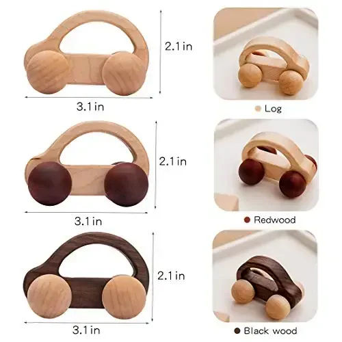 let's make 3pc Wooden car Toys Montessori Nursing Wooden Rattle Toy Cars, Handcrafted Wooden Eco Friendly Toy Car - 3