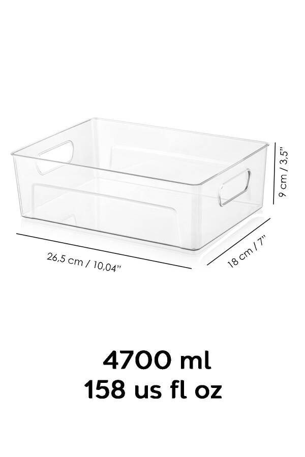 3 Adet Kırılmaz Ultra Dayanıklı Buzdolabı Düzenleyici Organizer Kutu Şeffaf - 3x(26,5x18x9 cm/4,7 L) - 3