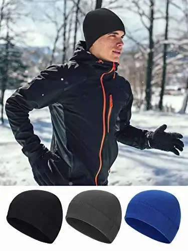 3 Pieces Winter Warm Skull Cap Soft Fleece Beanie Hat Thick Windproof Watch Cap Skiing Outdoor Warm Colored for Men Women - 2