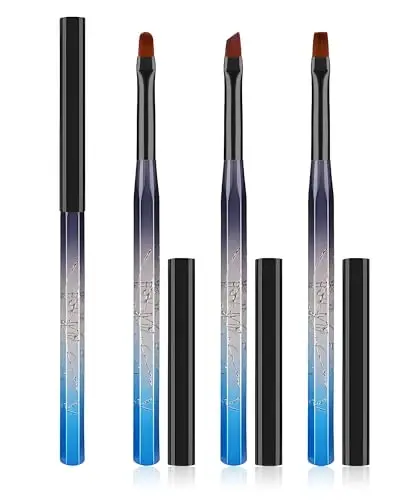 3PCS Nail Polish Clean Up Brush, Round&Falt&Angled Acetone Resistant Nail Brush for OPI Nail Polish Remover, Fingernail Cleaning Brushes at Home Nail Art and Designs(Gilded Blue) 