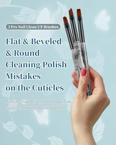 3PCS Nail Polish Clean Up Brush, Round&Falt&Angled Acetone Resistant Nail Brush for OPI Nail Polish Remover, Fingernail Cleaning Brushes at Home Nail Art and Designs(INk Black) - AMILHITON (1)