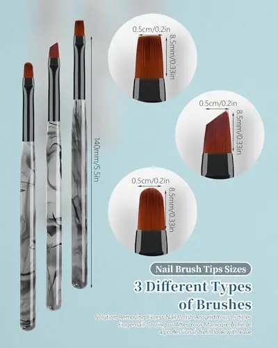 3PCS Nail Polish Clean Up Brush, Round&Falt&Angled Acetone Resistant Nail Brush for OPI Nail Polish Remover, Fingernail Cleaning Brushes at Home Nail Art and Designs(INk Black) - 6