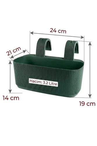 3 Adet Pera Askılı Balkon Ve Küpeşte Saksısı Plastik Kelepçeli Asılabilen Saksı Koyu Yeşil - Koyu Yeşil 