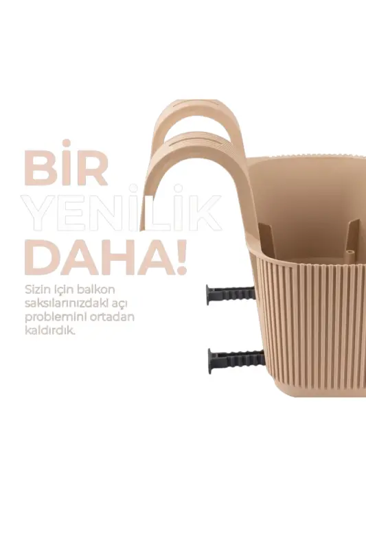3 Adet Pera Askılı Balkon Ve Küpeşte Saksısı Plastik Kelepçeli Asılabilen Saksı - Krem - 5