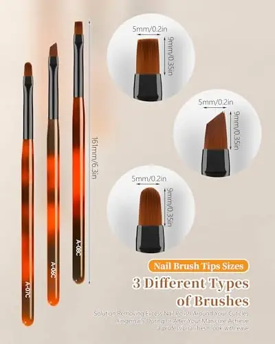 3PCS Nail Art Clean Up Brushes, Round/Angled/flat Acetone Resistant Gel Nail Polish Remover Brush, Nail Brushes for Tidying Up Polish Mishaps on Cuticles, and Nail Art Designs（Orange Black） - 3