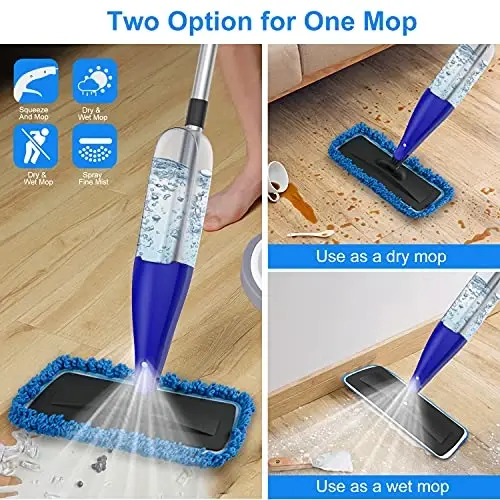 Spray Mop for Floor Cleaning with 3pcs Washable Pads - Wet Dry Microfiber Mop with 800 ml Refillable Bottle for Kitchen Wood Floor Hardwood Laminate Ceramic Tiles Floors Dust Cleaning - 2