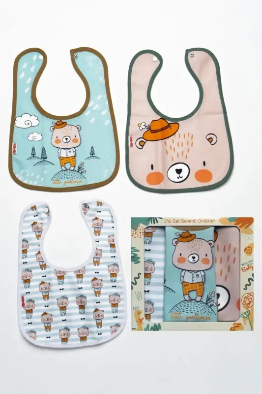 3 Baby Bibs with Bear Print - 1
