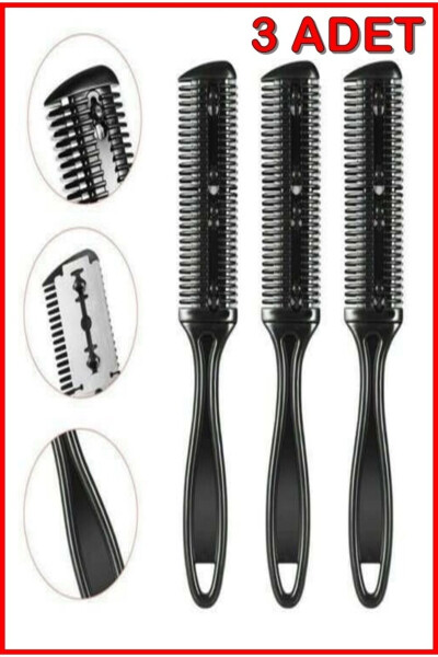 3 Black Razor Comb with Hair Cutting Razor with Trace - 3