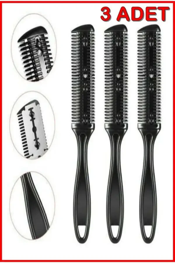 3 Black Razor Comb with Hair Cutting Razor with Trace - 3