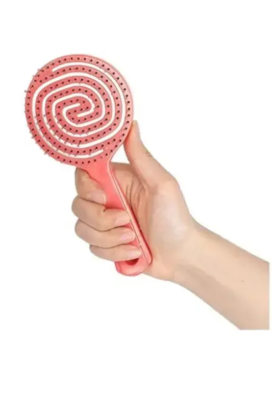 3 Boyutlu Saç Açma Tarama Fırçası Kuaför Tarak Fırça Saç Açma 3d Saç Fırçası-Yuvarlak Pembe - 1