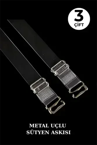 3 Çift Metal Uçlu Şeffaf Sütyen Askısı Ayarlanabilir Kaymaz - 1