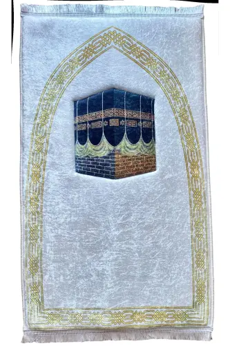 3 Cm Thick Sponge Orthopedic Velvet Prayer Rug Does Not Hurt Knees Prayer Rug-WHITE BORDER KAABA 