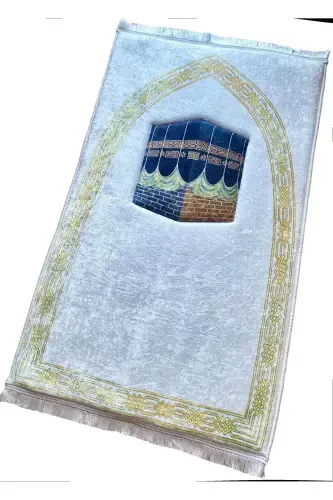 3 Cm Thick Sponge Orthopedic Velvet Prayer Rug Does Not Hurt Knees Prayer Rug-WHITE BORDER KAABA - CARPETELLA (1)