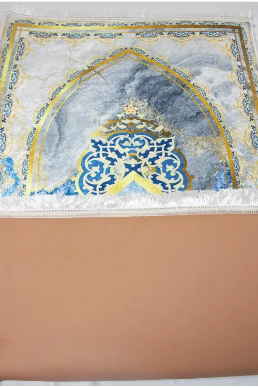 3 Cm Thick Sponge Orthopedic Velvet Prayer Rug Non-Kneading Prayer Rug-BLUE GOLD - 7