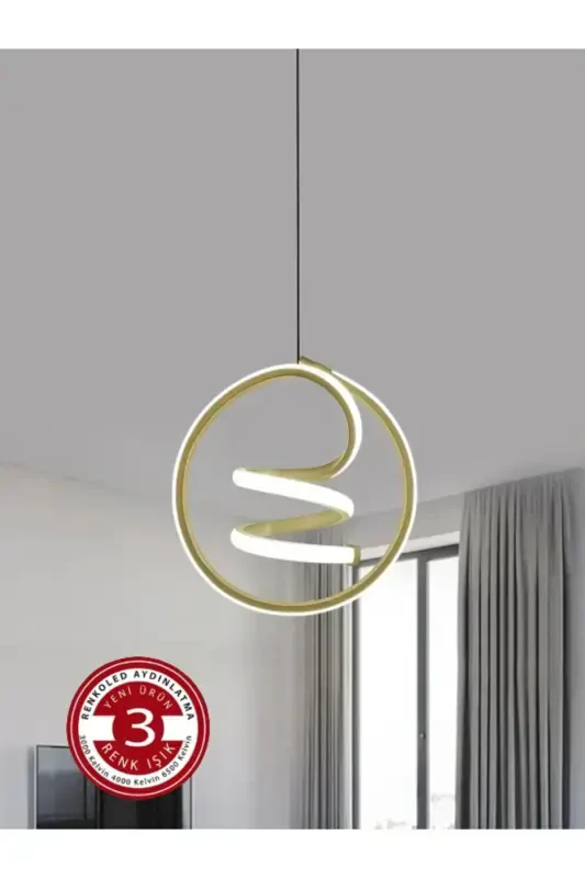 3 Color Light Modern Pendant Led Chandelier Gold Case Entrance Hall Room-Gold Daylight - RENKOLED AYDINLATMA