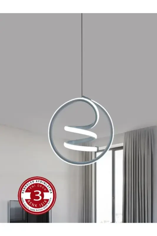 3 Color Lighted Modern Pendant Led Chandelier Silver Gray Case Entrance Hall Room-Silver Gray Day Light - RENKOLED AYDINLATMA