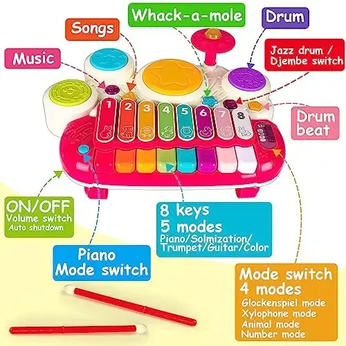 3 dan 1 da Musiqiy O'yinchoqlar Bolalar uchun 1-3 Piano Ksilofon Baraban O'yinchoqlar 1 2 3 Yoshli Qizlar Tug'ilgan Kun Musiqa Asboblari Go'dak O'rganish Rivojlantiruvchi Sensorli O'yinchoqlar Bolalar O'yinchoqlari Yosh 1-2 2-3 - 3 (1)