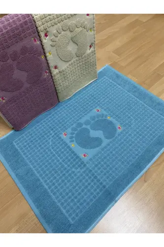 3 dona 100% Paxta Kapuchino*mürdüm*neft ko'k rangli naqshli oyoq sochiqi 100% Paxta O'lchami: 50x70 - Neft ko'k - AYHANHOME (1)