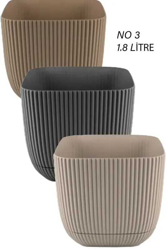 3 Dona 1.8 Litr Uch Rangli Marjon Kvadrat №3 Gultuvak Plastik O'simlik Gul Kaktus Gultuvagi 15x13sm-KREM - 1