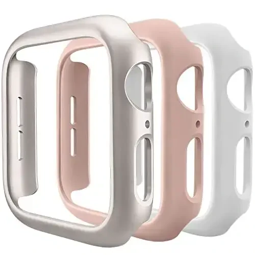 3 dona Apple Watch Case 41mm Series 8 Series 7 uchun mos, Qattiq PC Bumper Case himoya qopqog'i ramkasi [Ekran plyonkasi yo'q] iWatch Accessories 41mm uchun mos, Starlight/Oq/Pushti - MODAZONE
