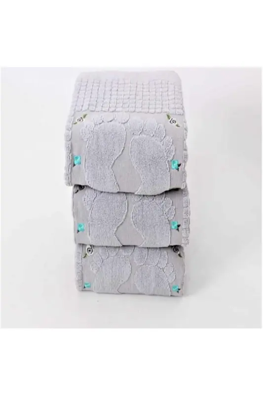 3 dona Kulrang Rang Kashtali Oyoq Sochiqi %100 Paxta O'lchami: 50x70 - KULRANG - 2
