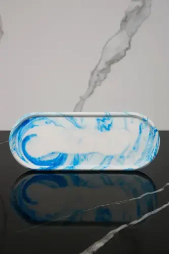 3 dona marmar naqshli beton hammom to'plami Suyuq sovun idishi Tish cho'tkasi uchun idish Tortiq patnisi - Moviy - 4