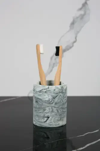 3 dona marmar naqshli beton hammom to'plami Suyuq sovun idishi Tish cho'tkasi uchun idish Tortiq qilish patnisi-Yashil - BETONMALL (1)